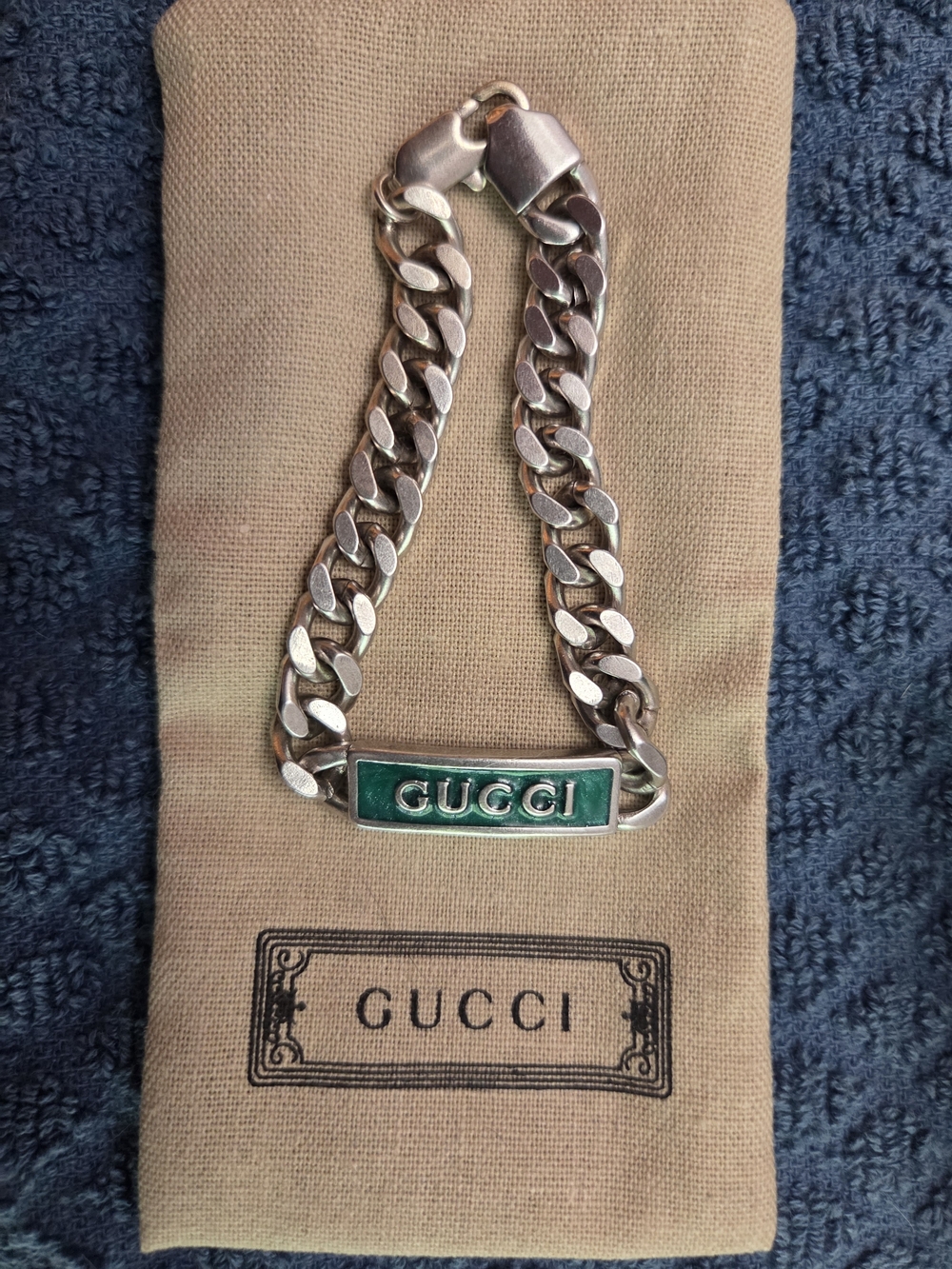Gucci Green Enamel Logo Curb Chain Bracelet